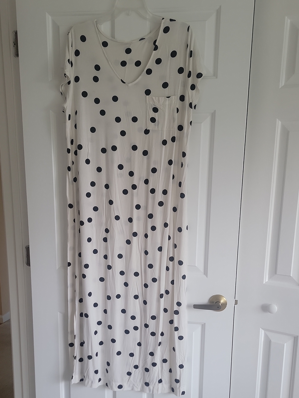 Soma Cool Nights Long Sleepshirt, Cream with Black Polka Dots, Size L
